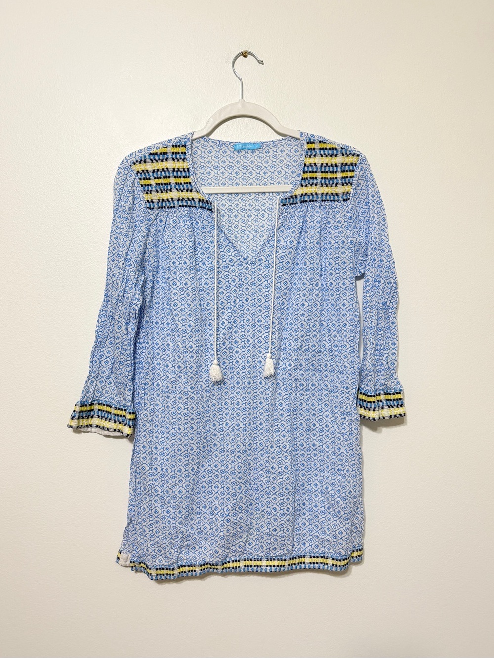 J. McLaughlin Embroidered Geometric Cotton Lightweight Tunic Size Medium